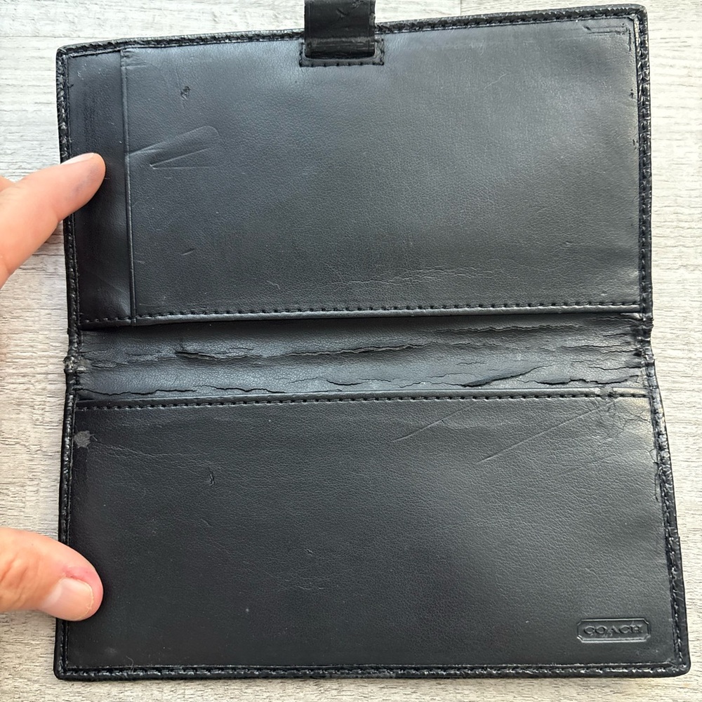 Coach Checkbook Cover Black & Gray Signature Jacquard Bi Fold - Picture 5 of 7